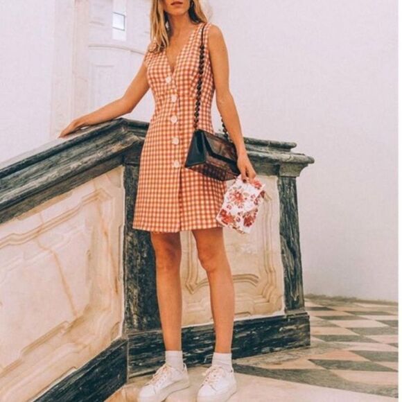 MANGO Textured Gingham Check Dress Size 4 - Picture 2 of 7